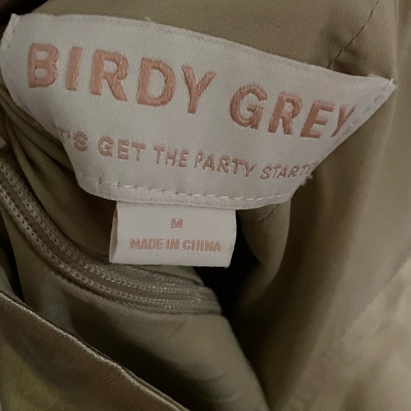 Birdie Gray Prom Dress Formal Wedding Gold Elegant Size Medium 34 Bust Slit - Picture 6 of 6